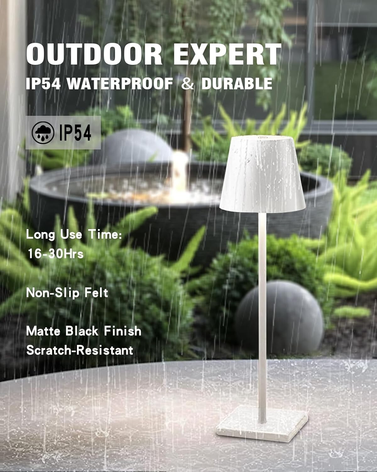 Cordless Table Lamp,5200mAh Battery Operated Lamp,IP54 Outdoor Table White-1 gallery