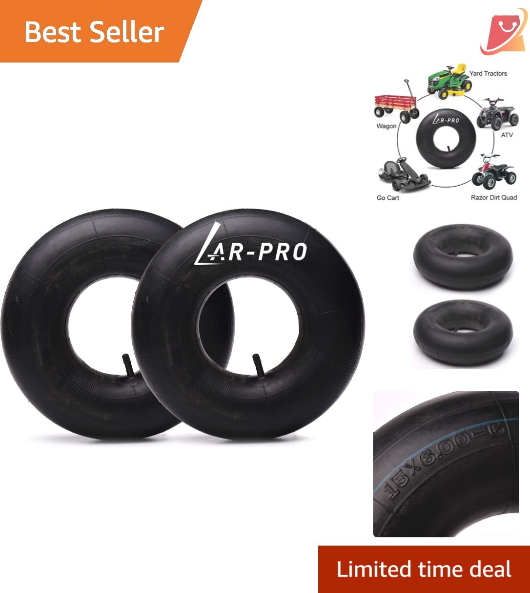 2-Pack 15x6.00-6 Inner Tubes Rubber Valve Lawn Tractor ATV Utility gallery