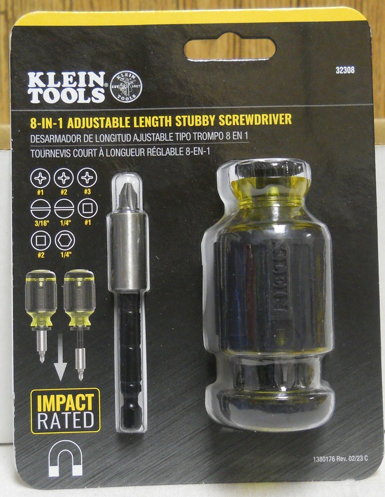 Klein Tools 32308 Adjustable Length 8-In-1 Stubby Screwdriver