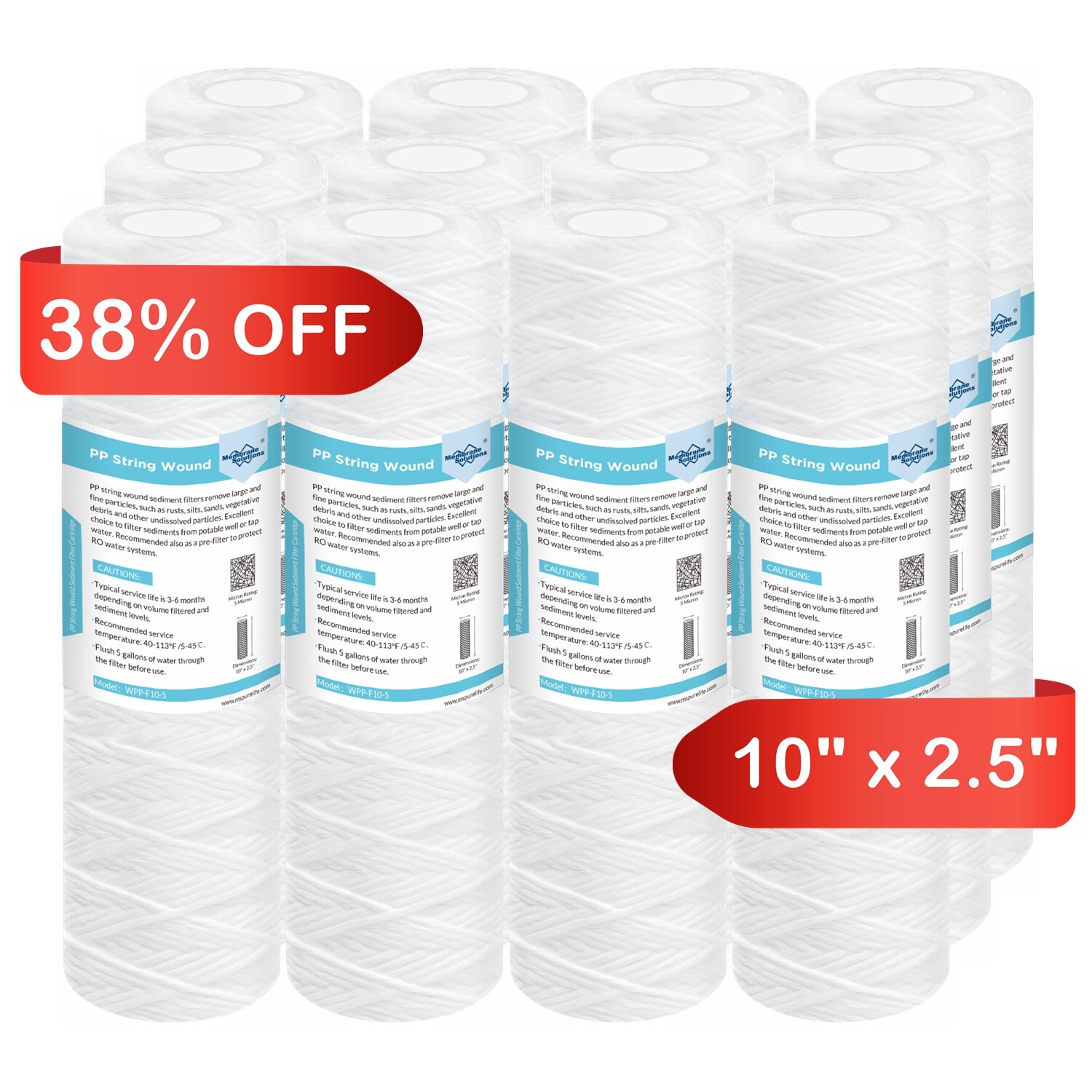 10" x 2.5" String Wound Whole House Sediment Water Filter 1/5/10/20/30/50 Micron gallery