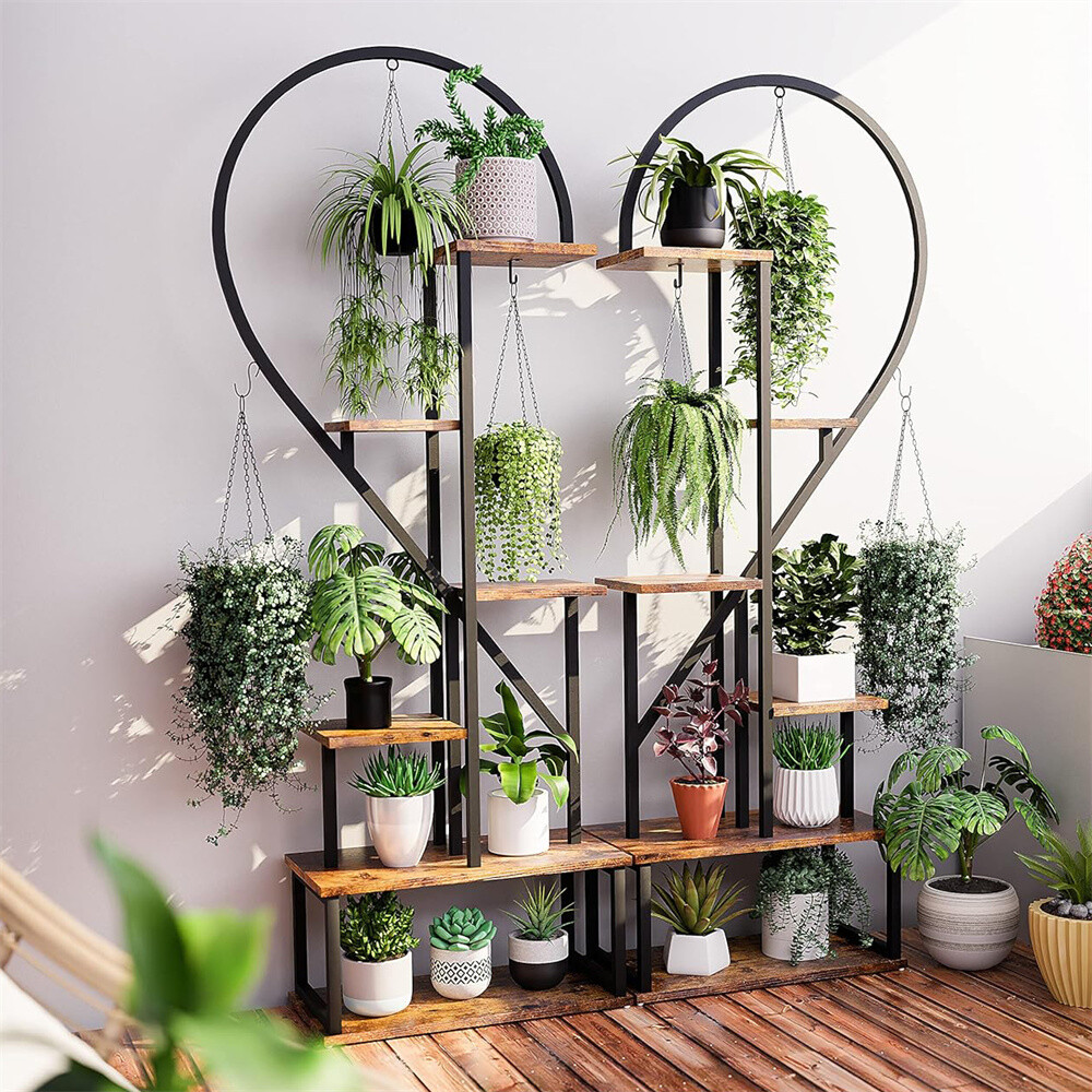 2pcs 6 Tier Metal Plant Stand Creative Half Heart Shape Ladder Plant Shelf Rack gallery