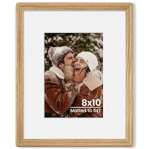 8x10 Solid Oak Wood Picture Frame with 5x7 Mat, Premium Rustic 8x10-1P Natural gallery