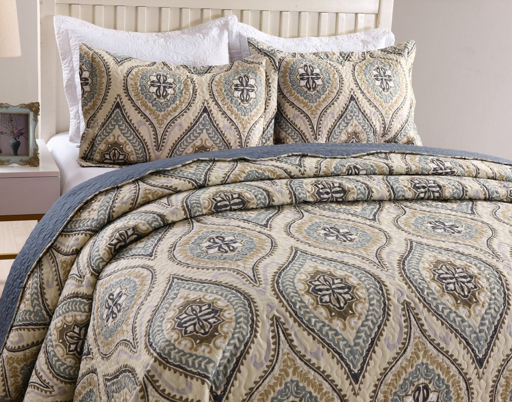 3Pc Quilt Bedspread Sets Bedding Coverlet Bedroom Floral Queen King Size, Joniy