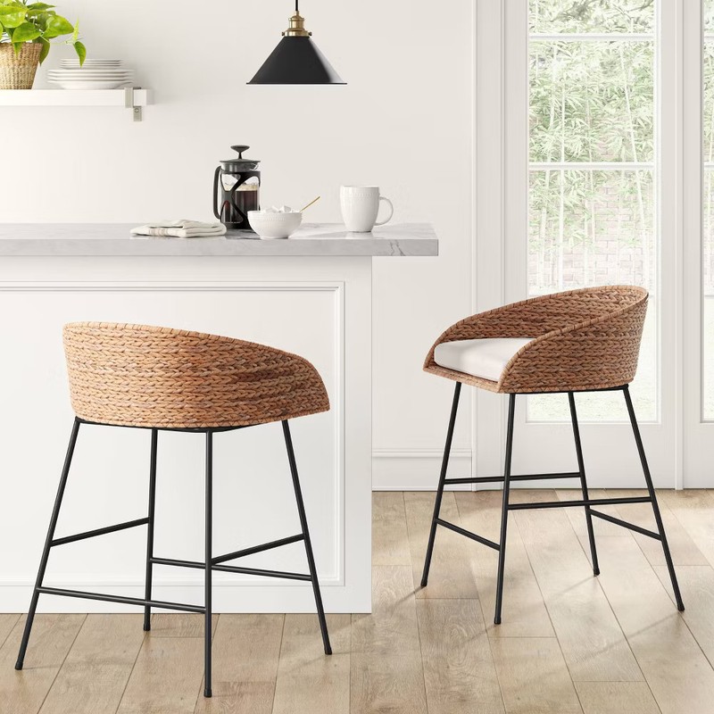 Threshold Barrel Style Bar Stool Rustic Industrial Metal Kitchen 24.02" gallery