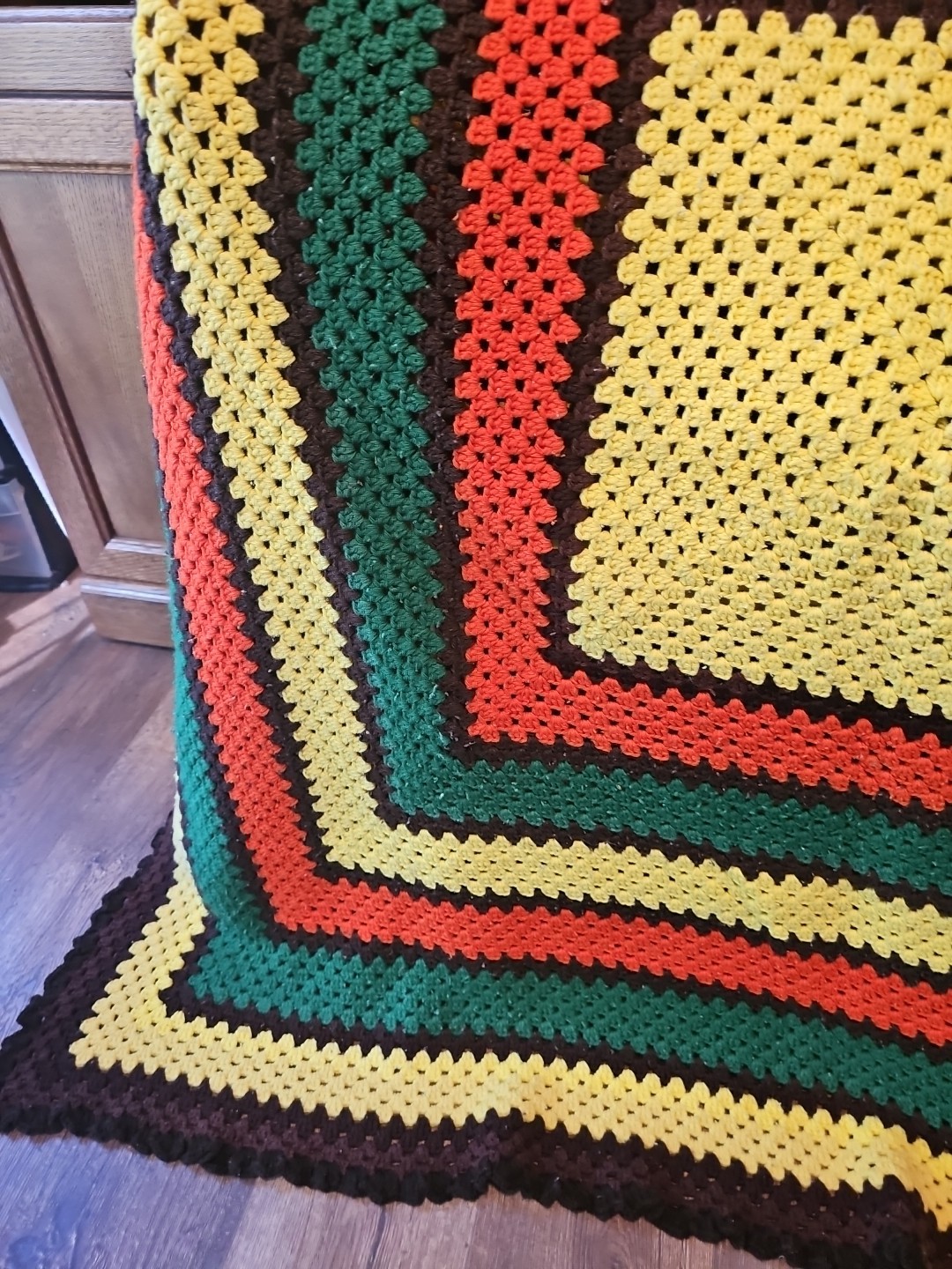 Handmade, crocheted, afghan, throw, Fall colors 66x62 gallery