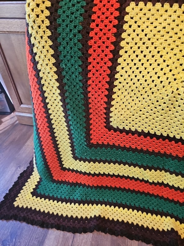 Handmade, crocheted, afghan, throw, Fall colors 66x62 gallery