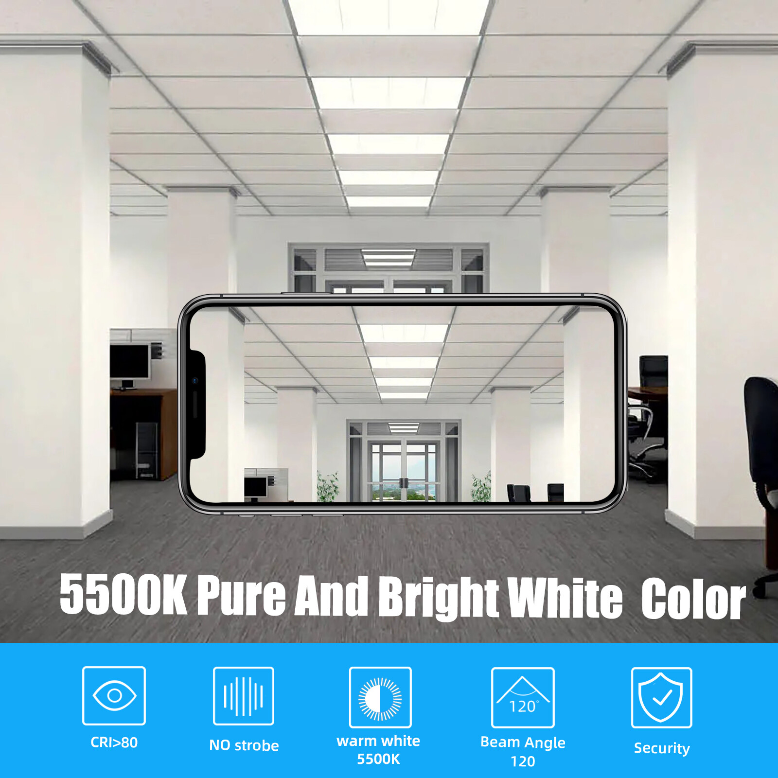 2 Packs 2'x2' LED Flat Panel Light 5400LM 45W 5000K Dimmable Drop Ceiling White gallery