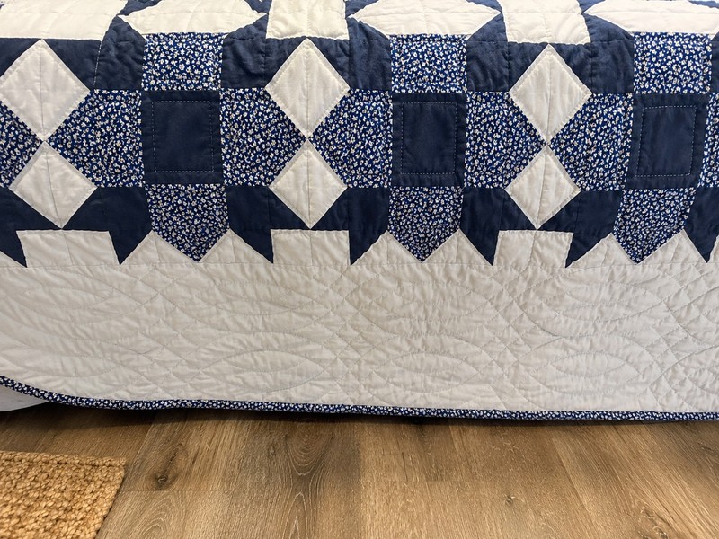 X Large HandStitched Blue White Patchwork Quilt King 106x98 Reversible Bedspread gallery