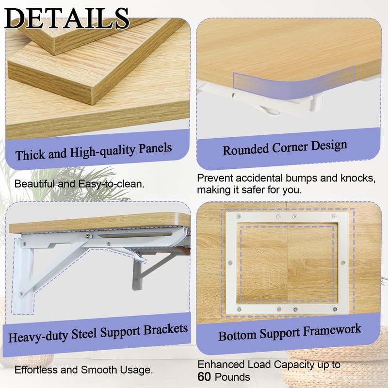 Wall Mount Folding Drop Leaf Table Floating Desk HeavyDuty Bracket Laundry gallery