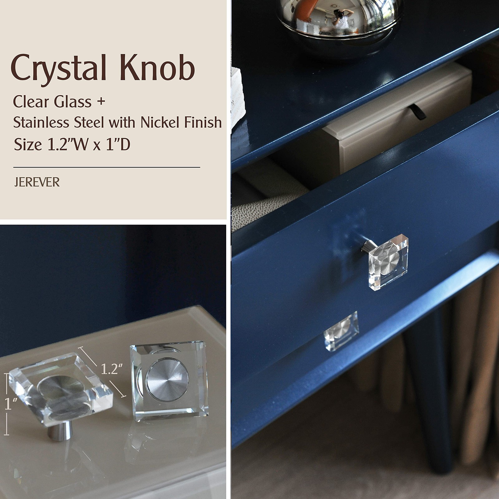 6 Pack Glass Crystal Knobs Brushed Nickel Drawer Pull Cabinet Handle for Dres... gallery