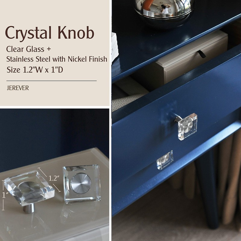 6 Pack Glass Crystal Knobs Brushed Nickel Drawer Pull Cabinet Handle for Dres... gallery
