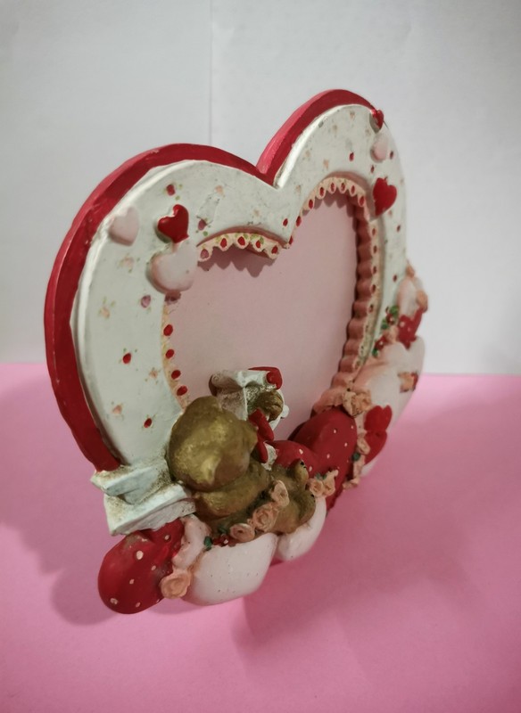 Valentine Heart ❤️ 3D Picture Frame Resin w/ Cupid Bear 💘 Holds 3.5x4 Photo gallery