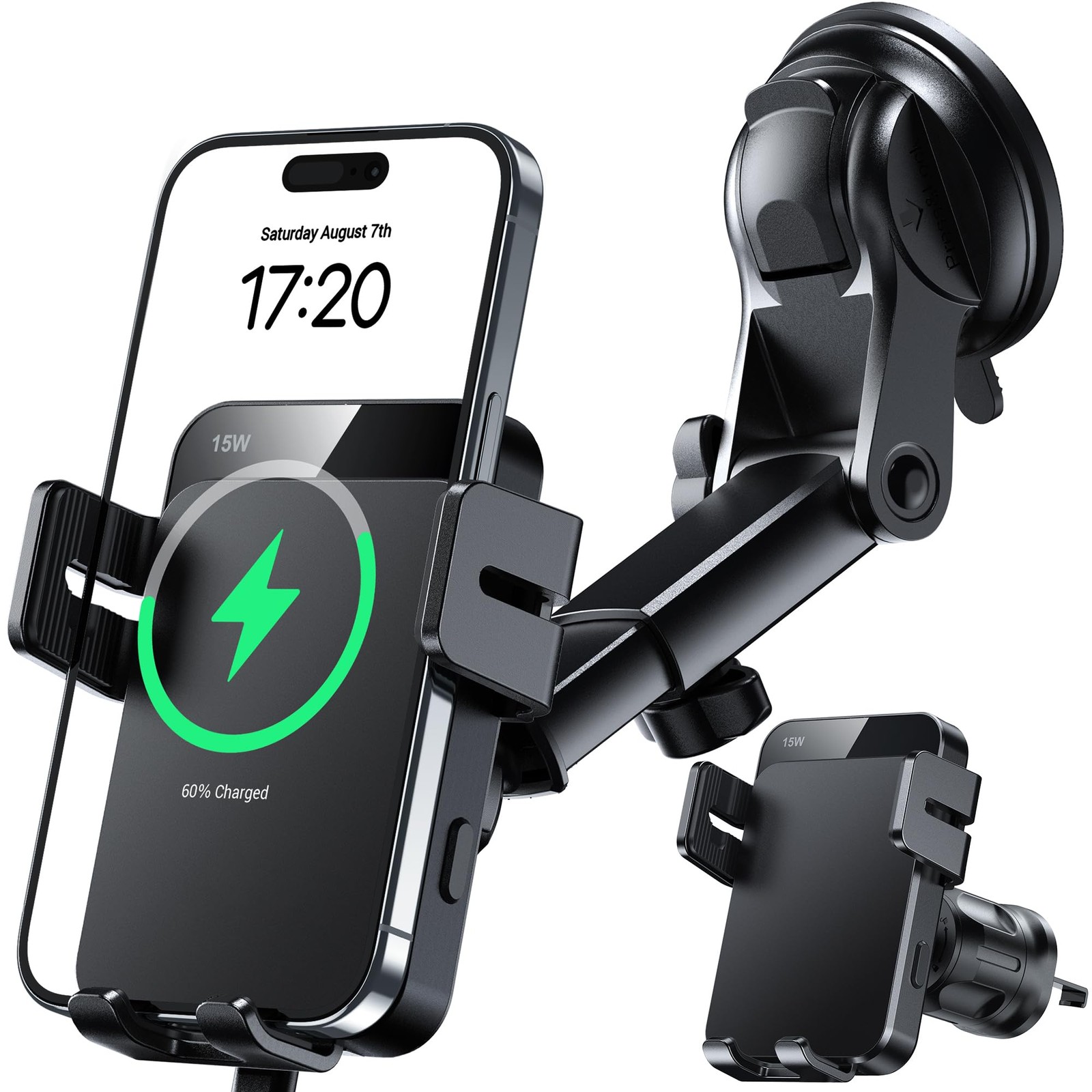 MOKPR Wireless Car Charger, 15W Auto Clamping Car Charger Dash Windshield Air Ve gallery