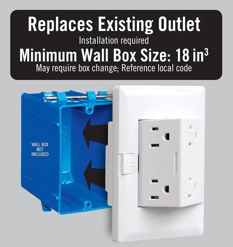 theOUTlet Basic - 15 Amp 125 Volt Permanent Outlet Extender 4 Receptacles White gallery