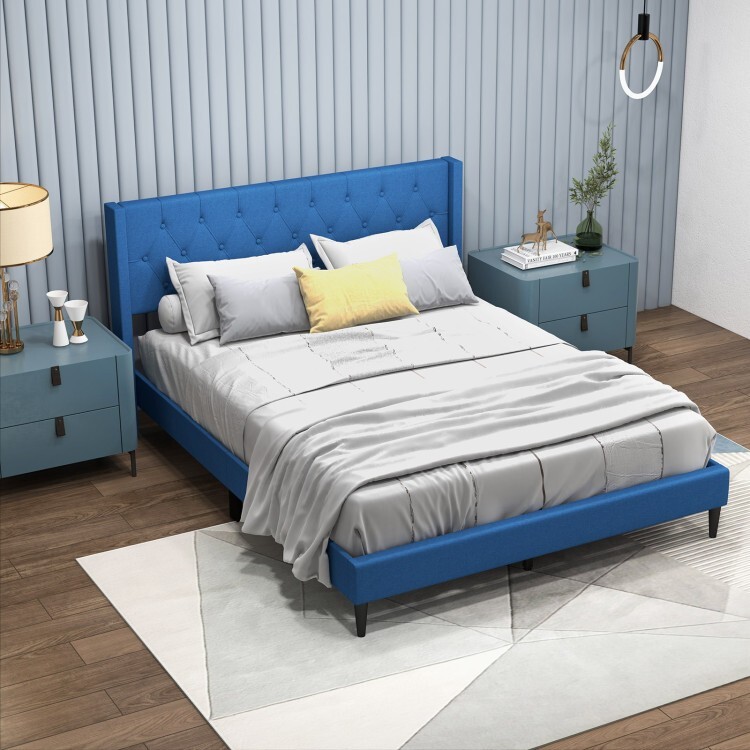 Queen Size Platform Bed Frame Upholstered With Button Tufted Wingback Headboard gallery