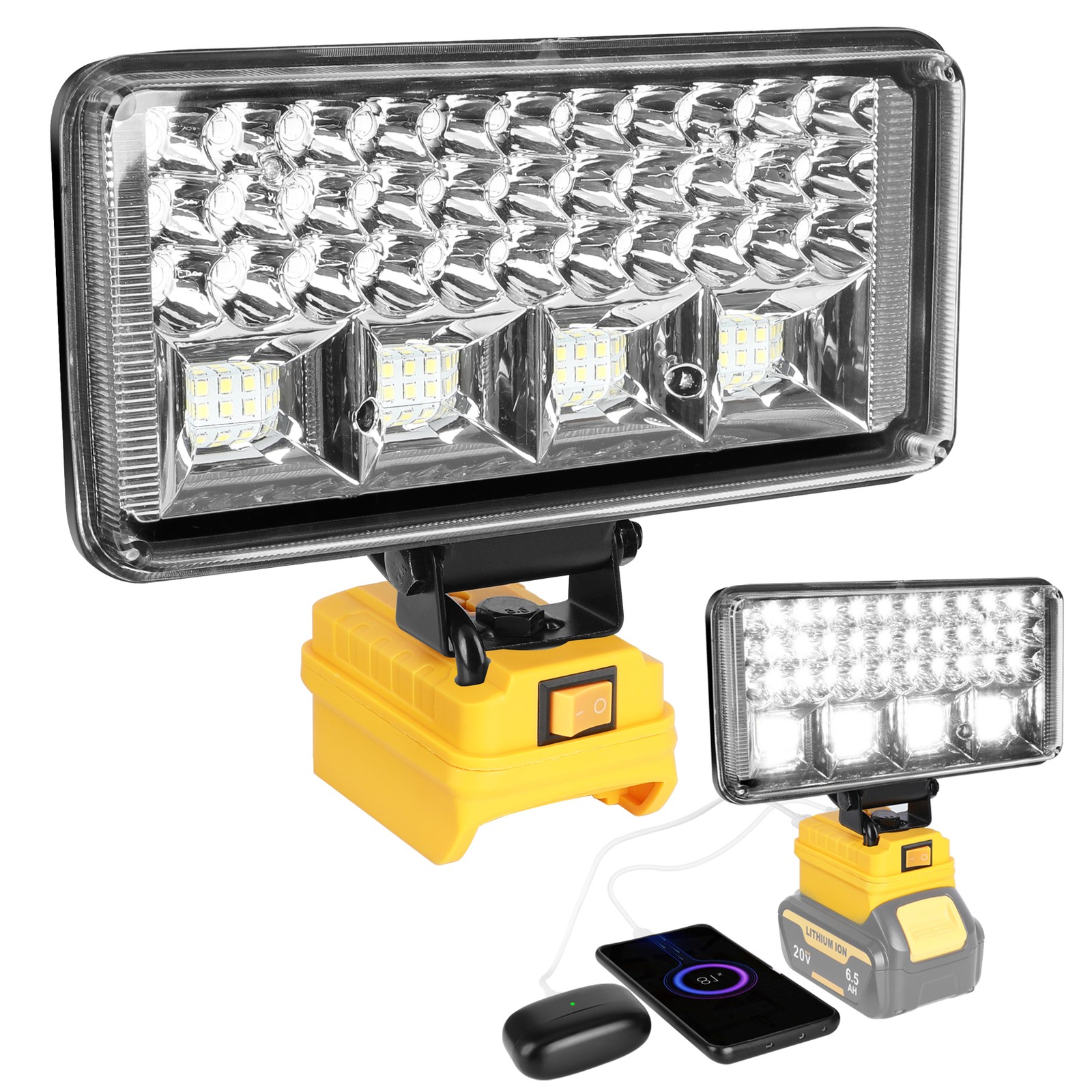 NEW 90W LED Work Light for DeWalt 20V battery - 9000LM Flood Light with USB Port gallery