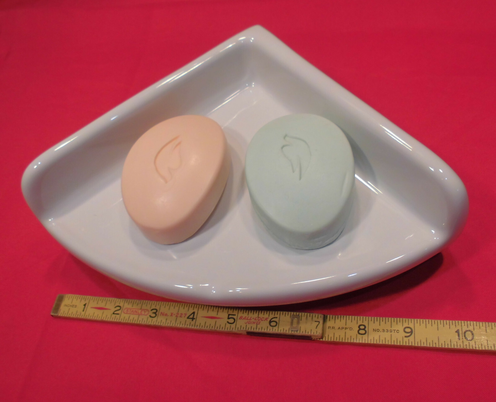 *Glossy White* Ceramic Large 7-1/2" Corner Soap Dish-Shelf-Tray, NEW MINT gallery