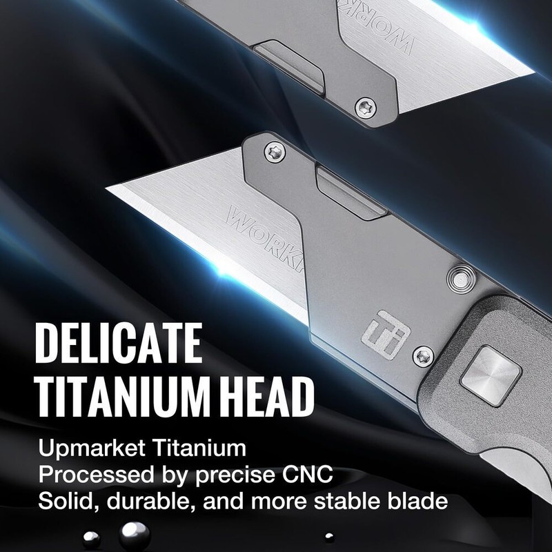 WORKPRO Titanium Folding Utility Knife CNC Unibody Box Cutter Quick Change Blade gallery