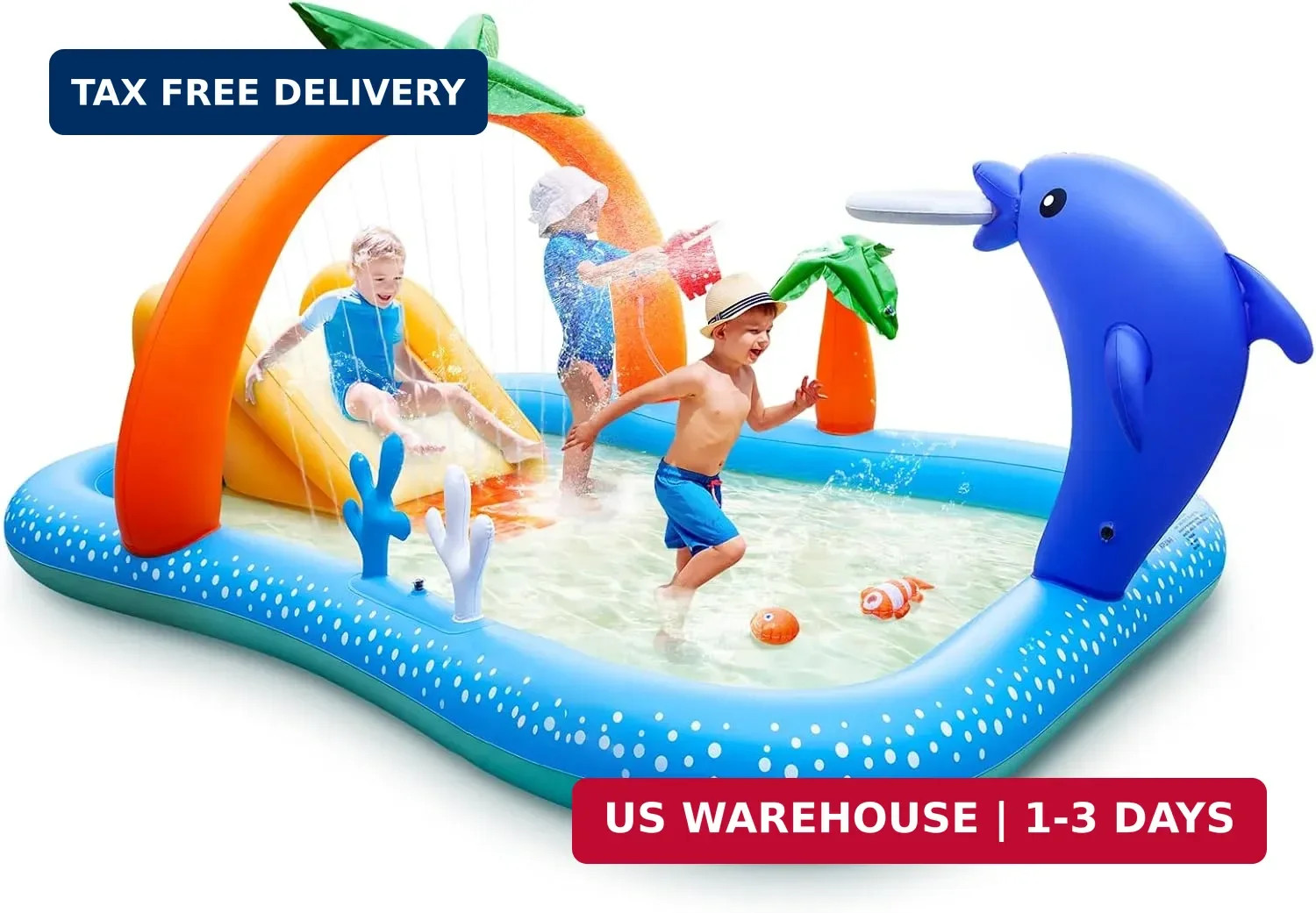 Kiddie Pool with Slide Inflatable Play Center Wading Lounge Kids Pool, Coconut P gallery