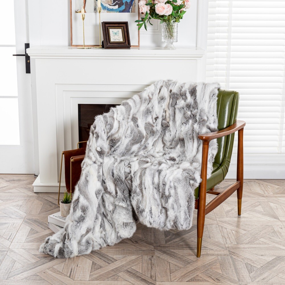 Luxury Soft Real Rabbit Fur Throw Warm Large Sofa Bedspread Blanket 55.1"x62.9" gallery