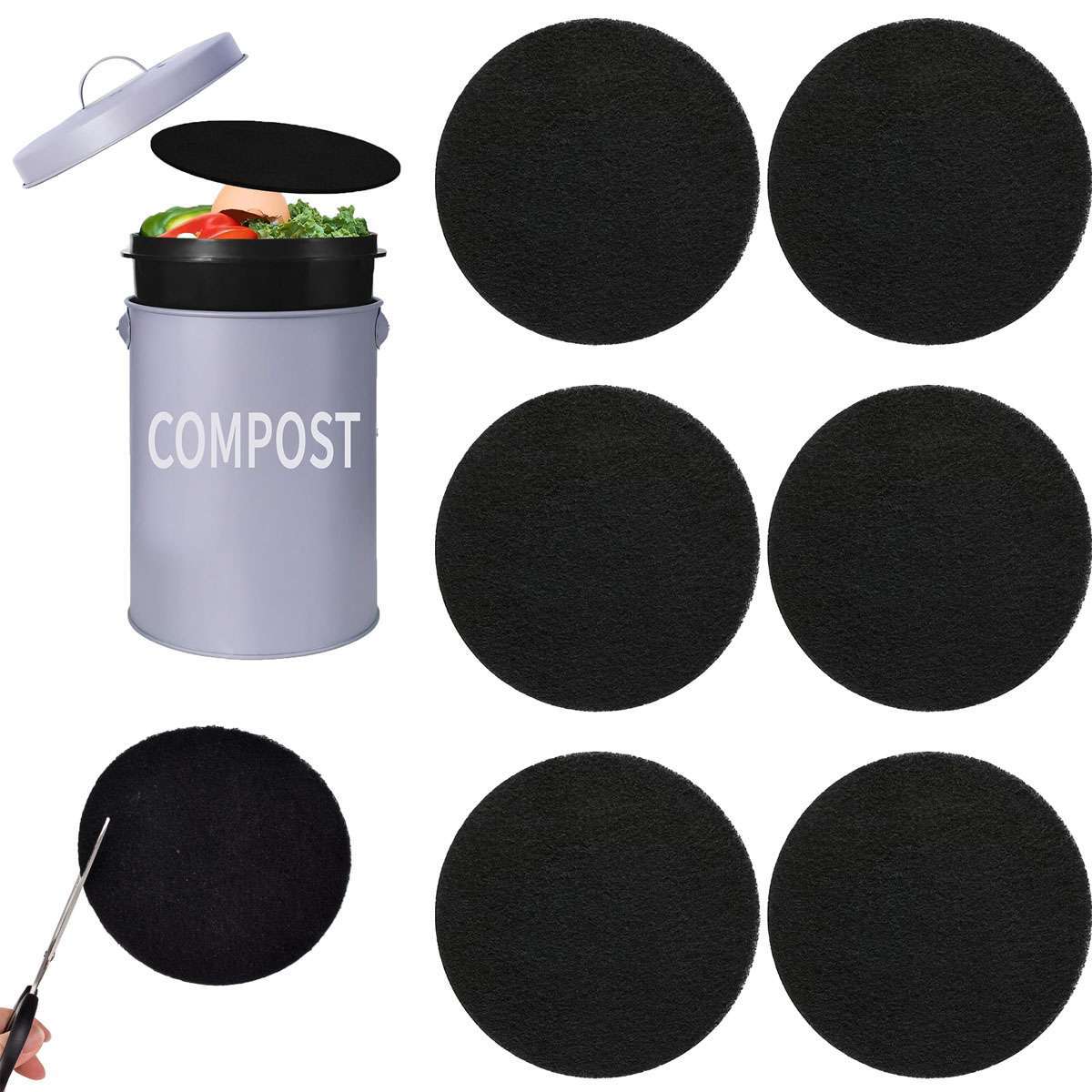 6/12Pack Compost Bin Charcoal Filters Round Compost Bucket 6.7 inches 10mm thick gallery