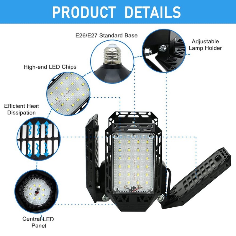 150W LED Garage Light Deformable Ceiling Lamp 15000LM with 4 Adjustable Panels gallery