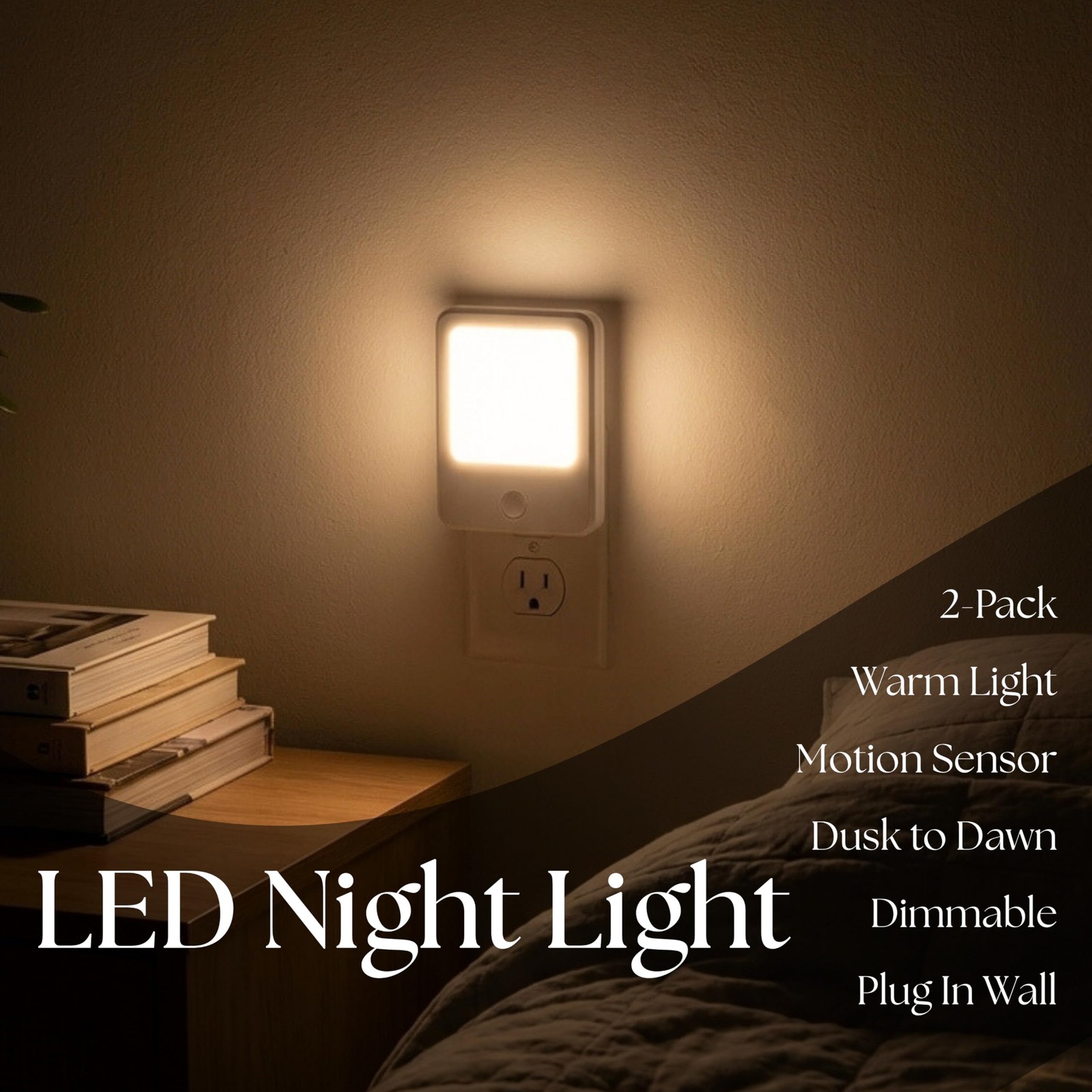 DYMOND Plug in Night Lights with Motion Sensor Dusk to Dawn, Small, White gallery