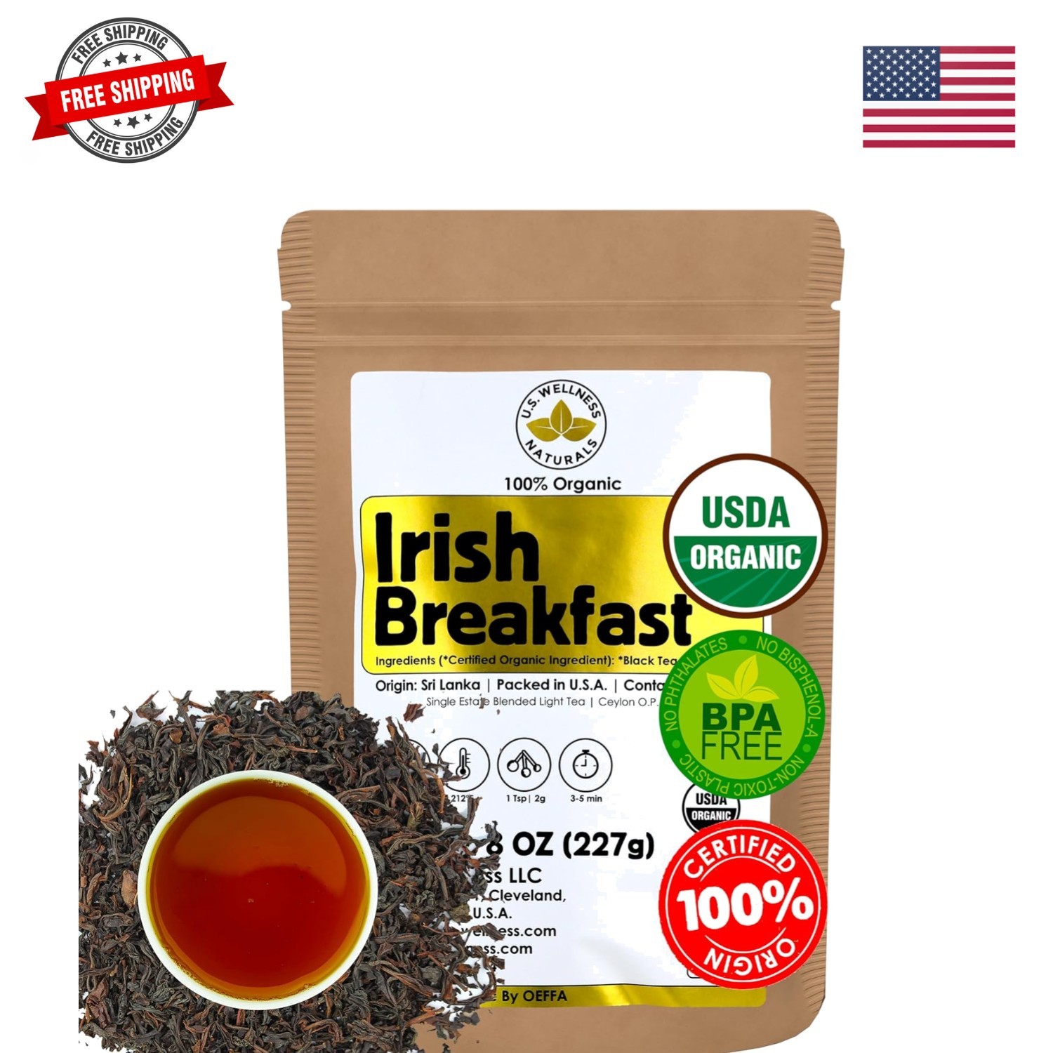 Irish Breakfast Tea, SMOOTH, RICH & WELL-ROUNDED loose leaf tea, 110+ cups, 8... gallery