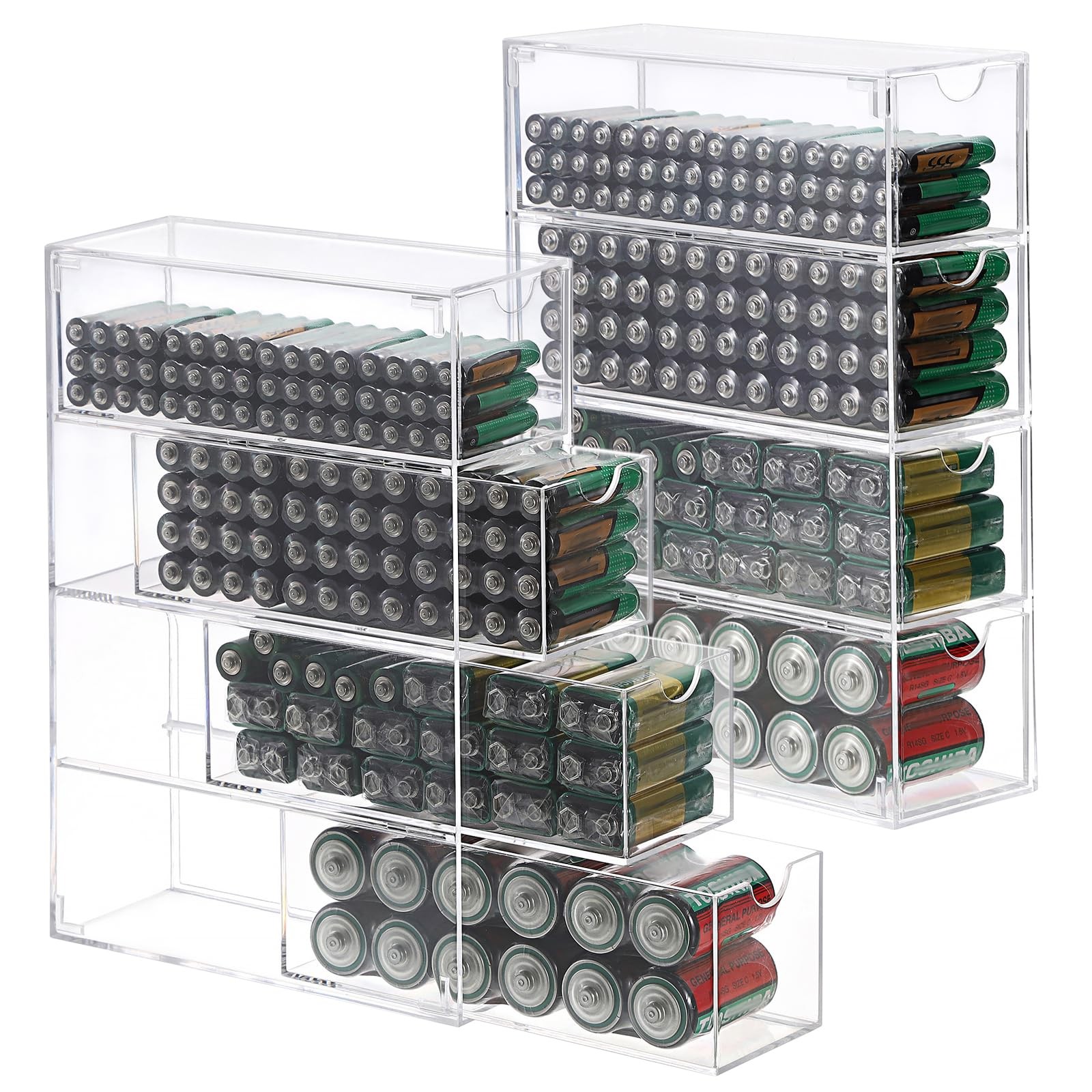 2 Pack Clear Acrylic Battery Storage Organizer for AA, AAA, 9V, C Batteries, ... gallery