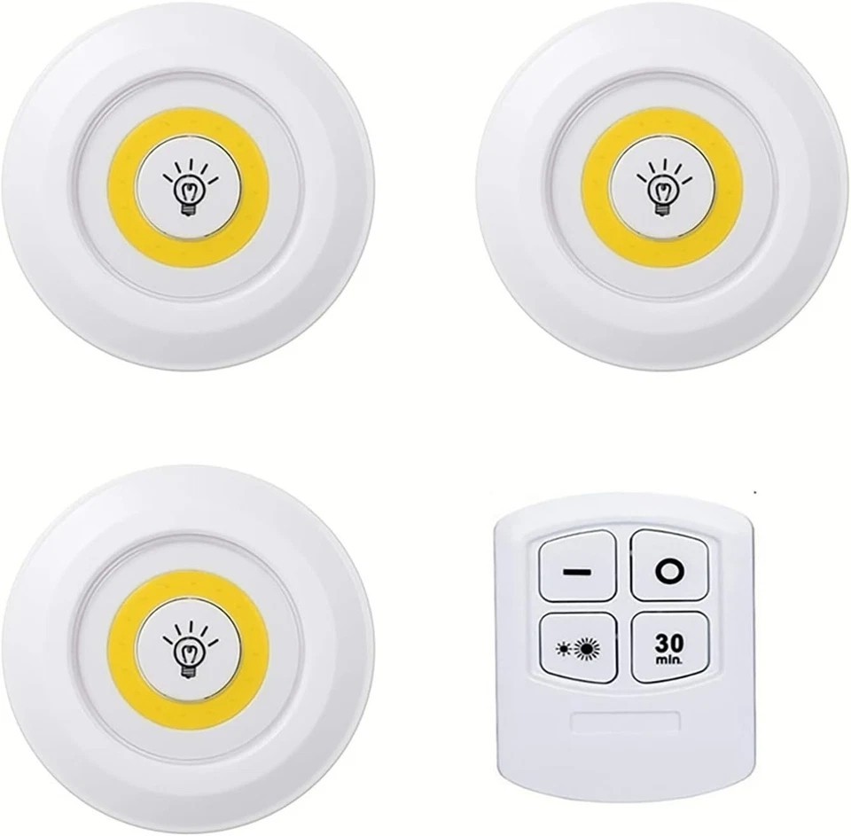3PCS LED Puck Light Wireless Under Cabinet Lighting Kit Kitchen Counter Light US gallery