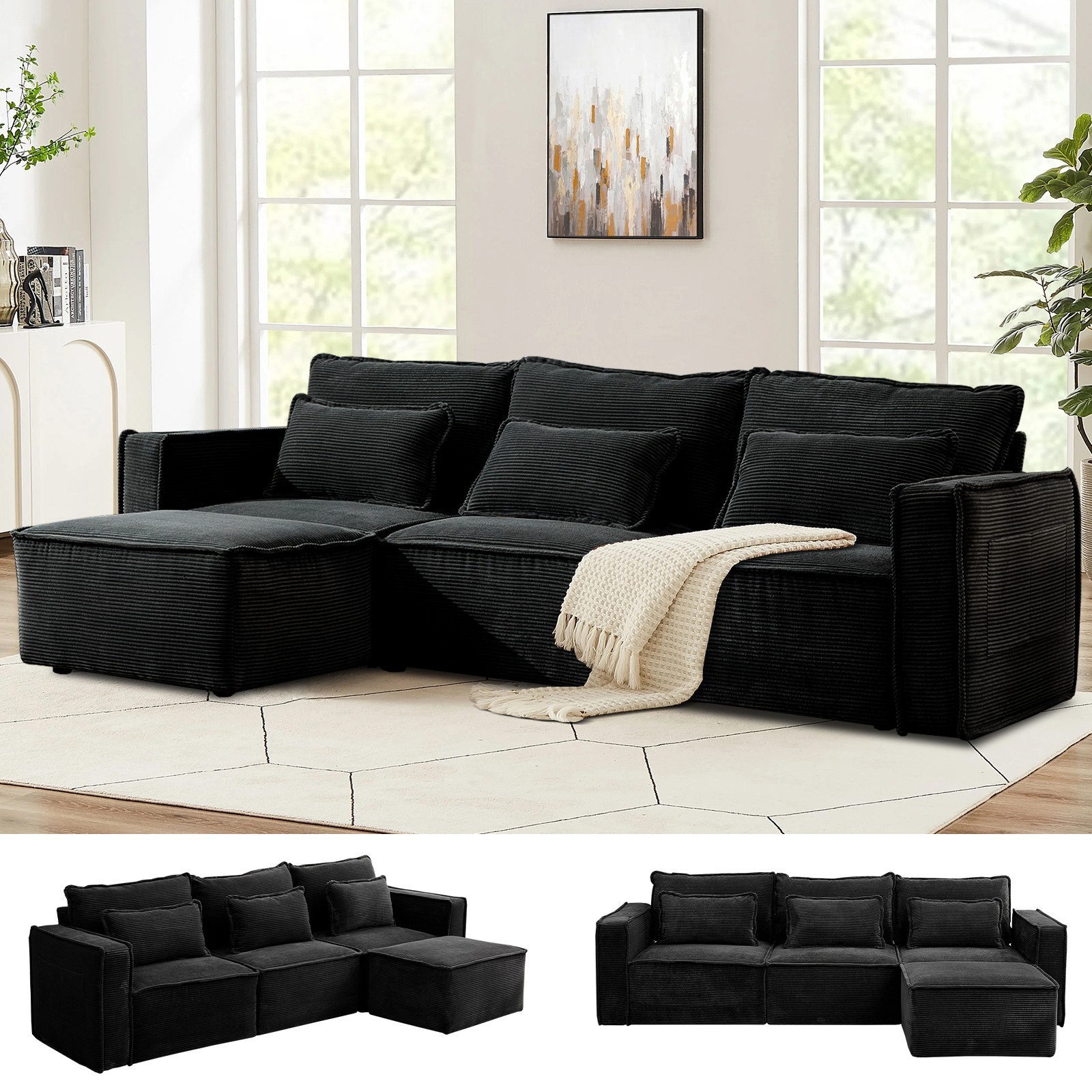 L-Shaped Modular Sectional Sofa Set Corduroy Couch for Living Room with Chaise gallery