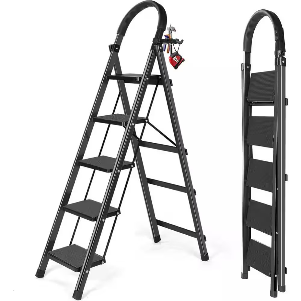 5-Step Iron Lightweight Step Stool (9 Ft. Reach), 330 Lb. Load Capacity, with a gallery