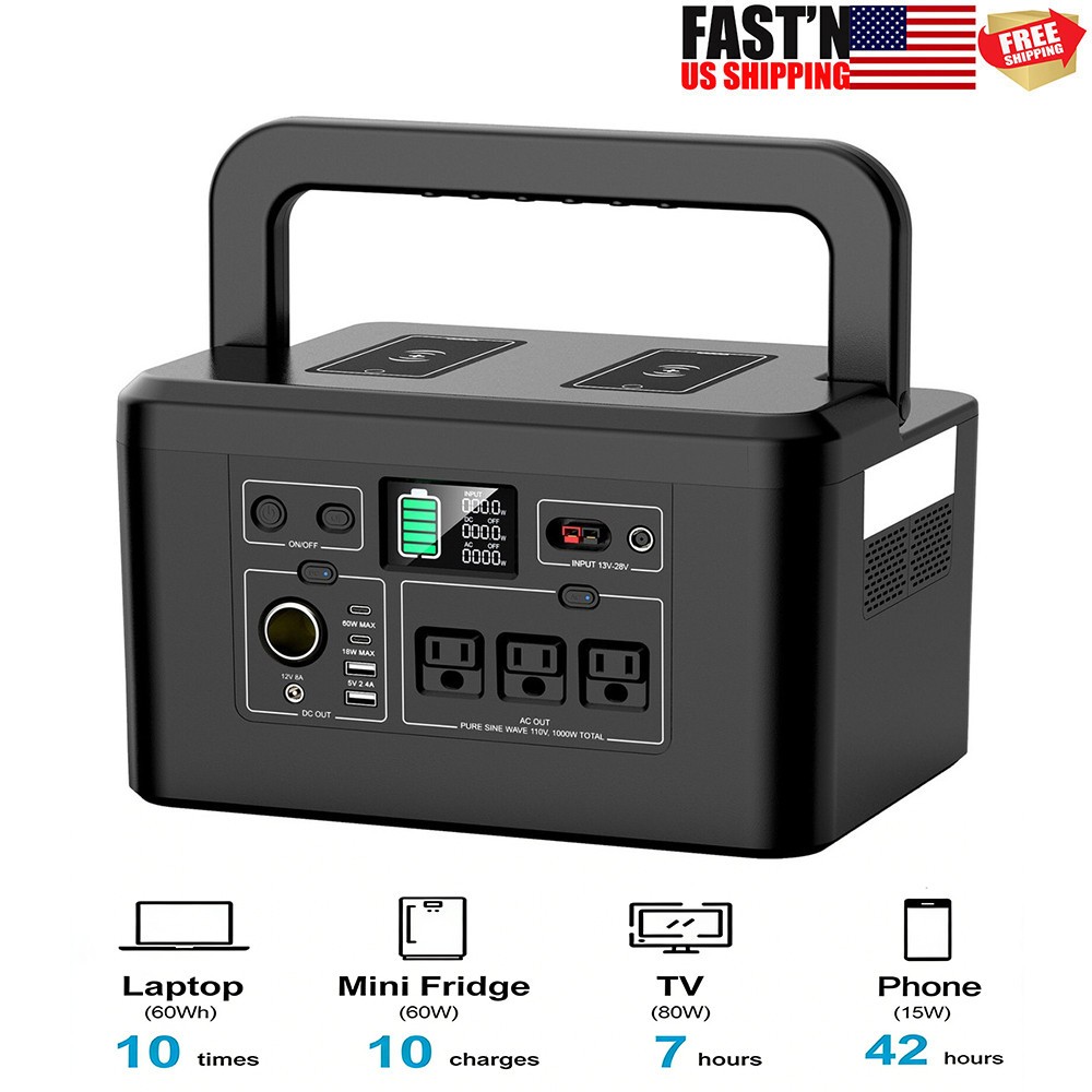800W 740Wh Portable Power Station Battery Charger Camping RV Solar Generator gallery