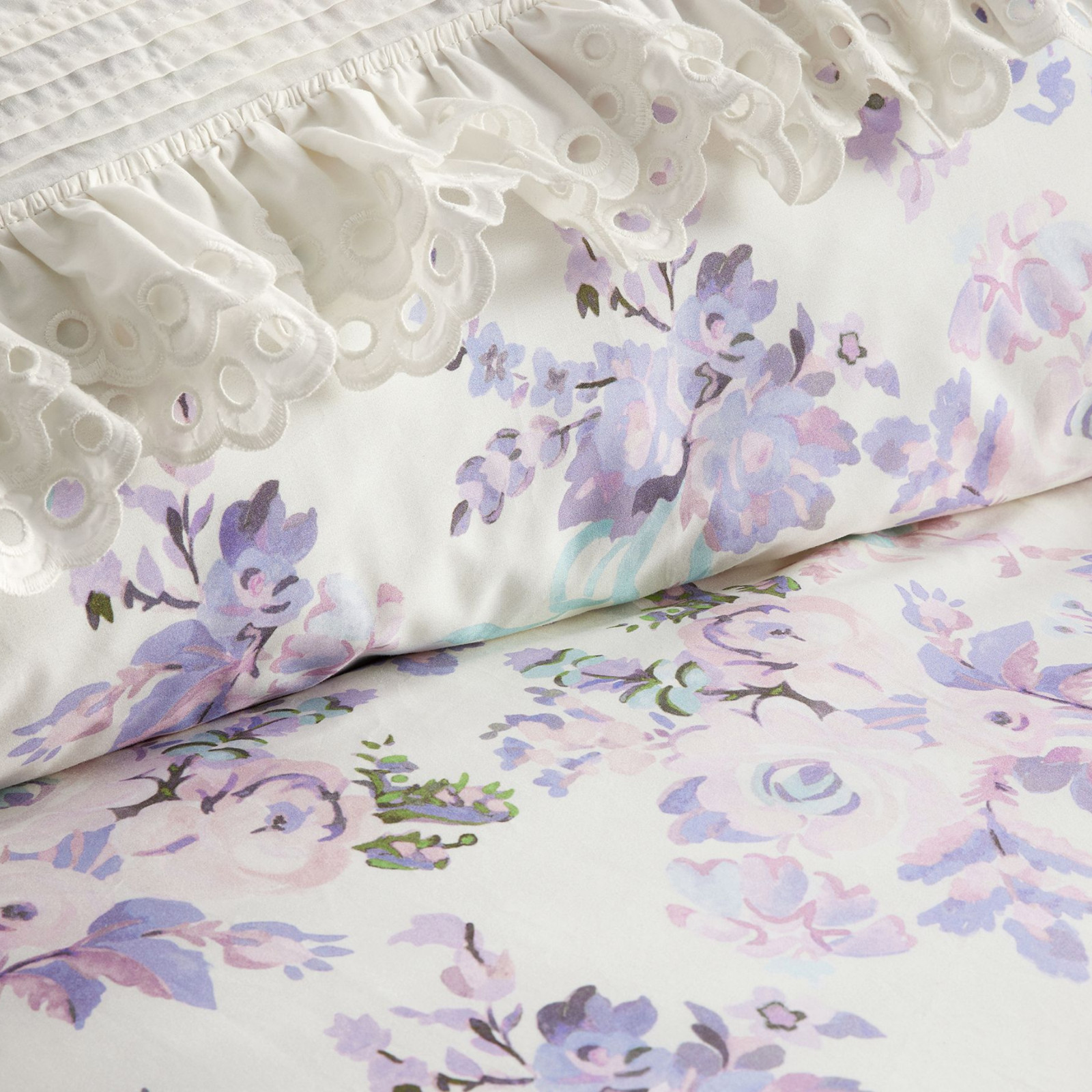 Pottery Barn LoveShackFancy Damask Ruffle Cotton Duvet Cover Twin Lavender gallery