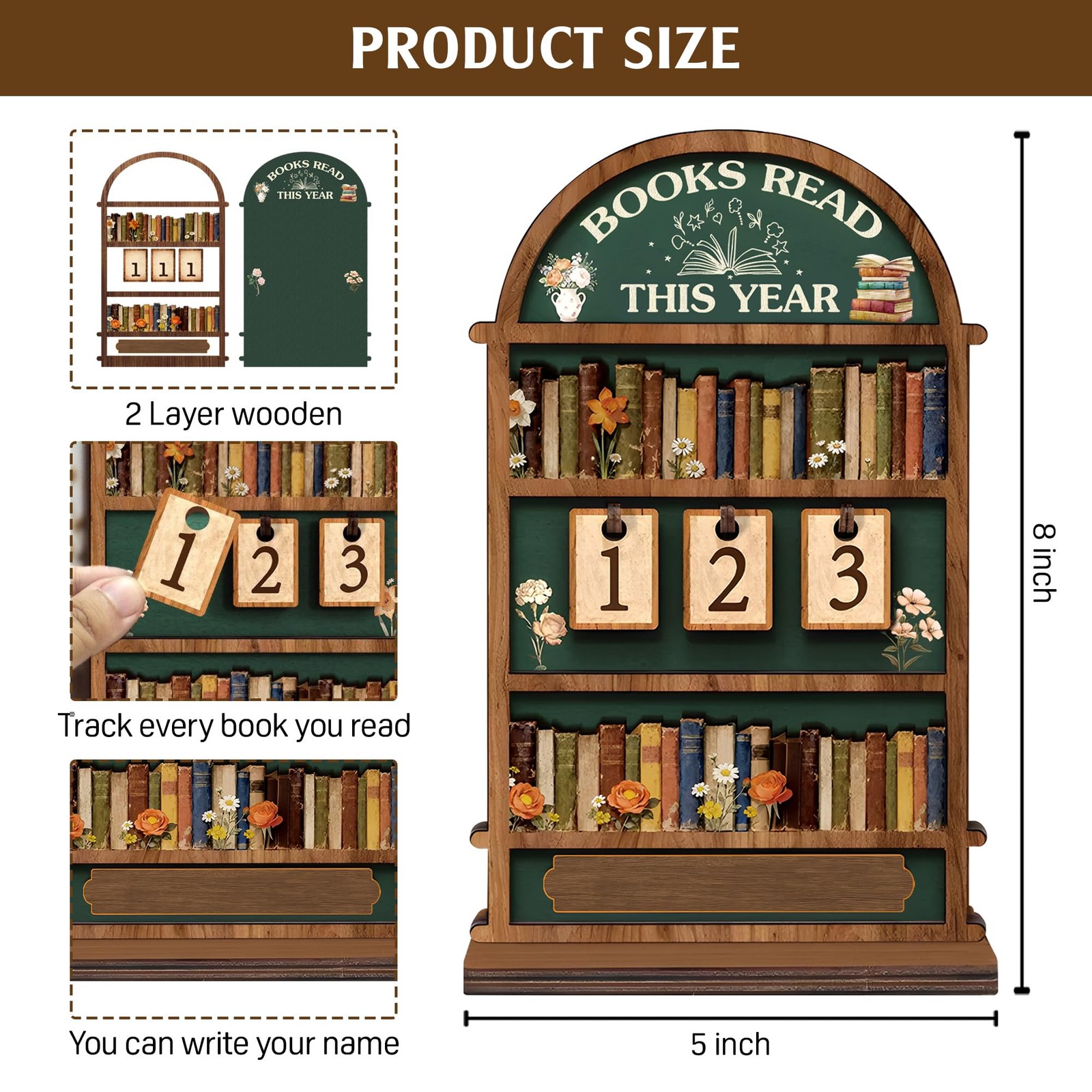 Books Read This Year Tracker Sign – Wooden Reading Counter Shelf Decor, Thoug... gallery
