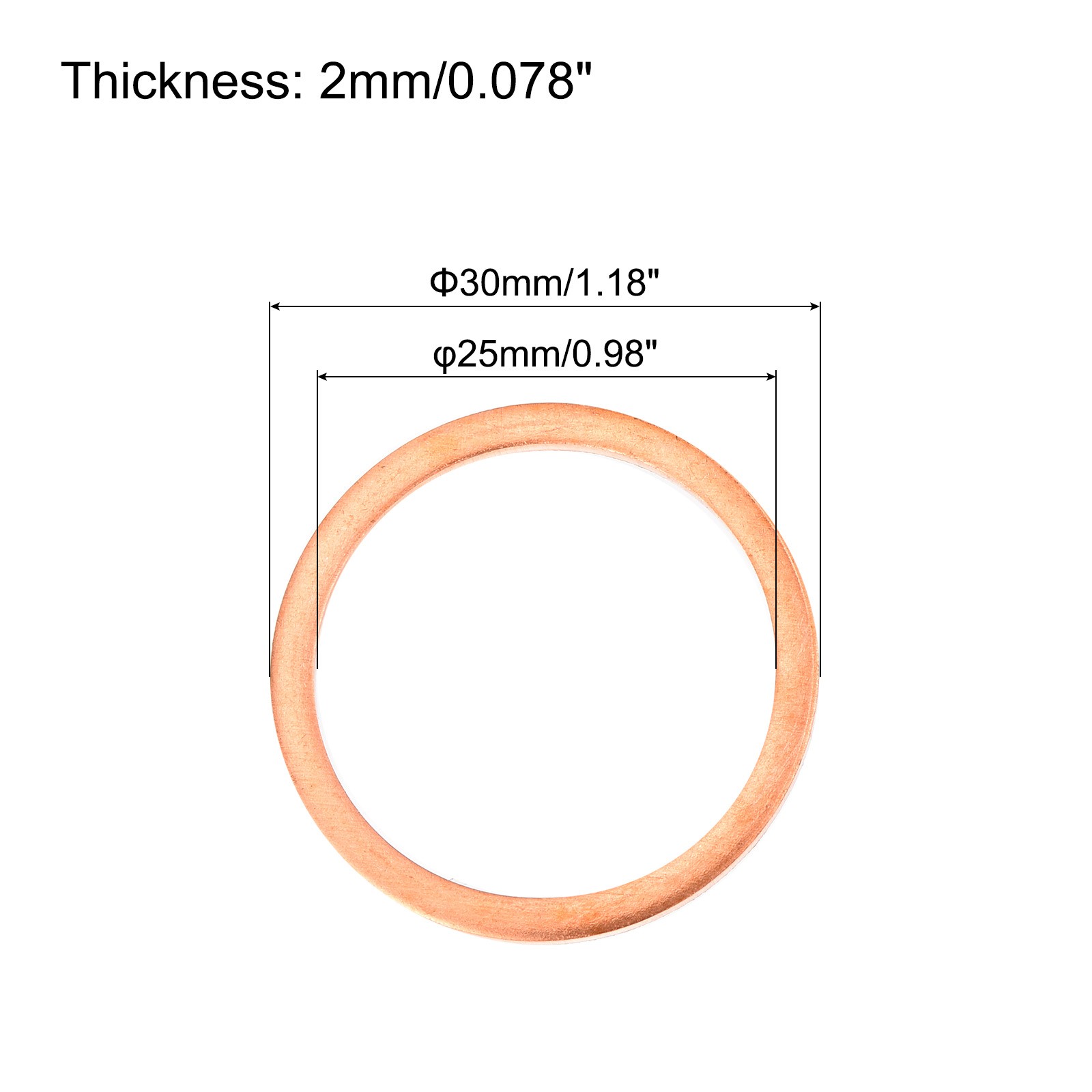 12 Pcs Flat Copper Washers 25x30x2mm Copper Flat Sealing Ring Washers gallery