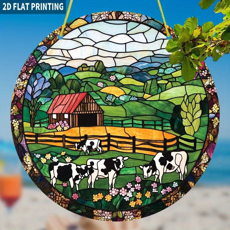 Farm Cow Scene Acrylic Suncatcher Rustic Country Boho Window Wall Hanging Decor gallery