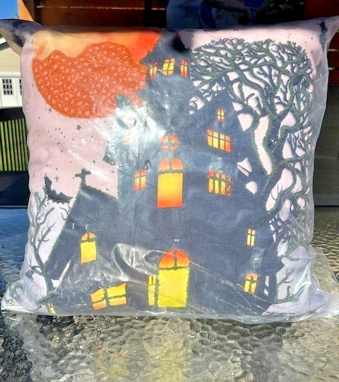 NEW Home Reflections Spooky Haunted House Punch Needle Light Up Halloween Pillow gallery