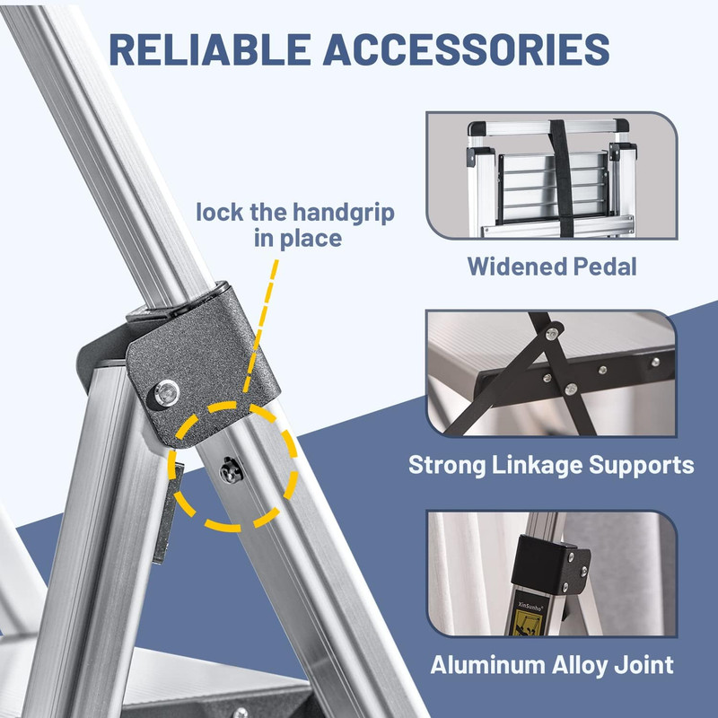 4 Step Ladder, Retractable Handgrip Folding Step Stool with Anti-Slip Wide Pedal gallery
