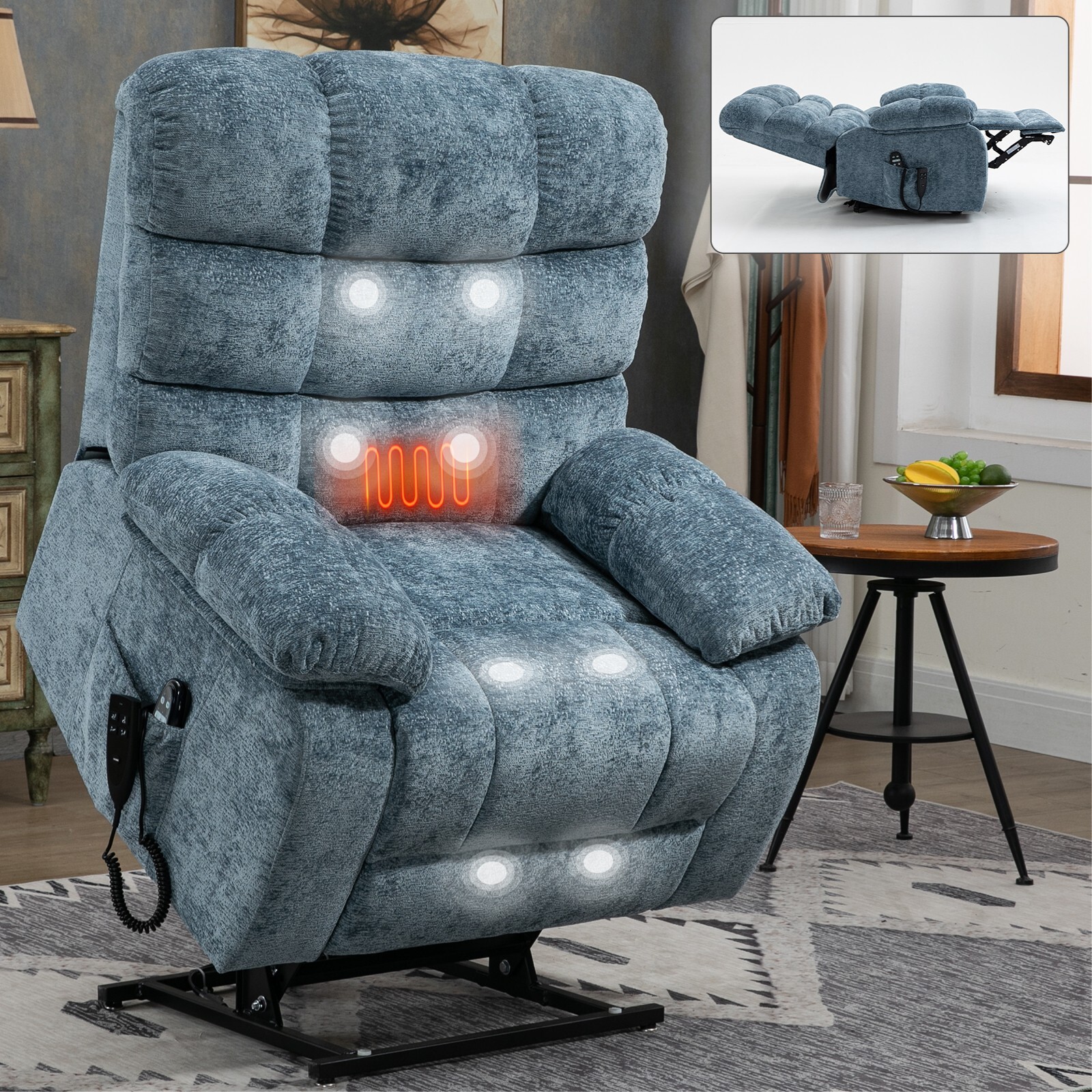 Oversized Lay Flat Massage Heat Power Lift Recliner Chair for Elderly Dual Motor gallery