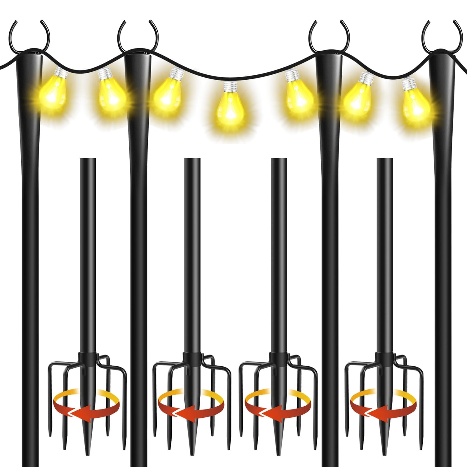 4 Pack 10Ft String Light Poles, Metal Poles with Fork for Outside Lights,Outd... gallery