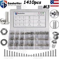 1410Pcs M3 Button Head Hex Socket Cap Screws Bolts Nuts Washer Assortment Kits