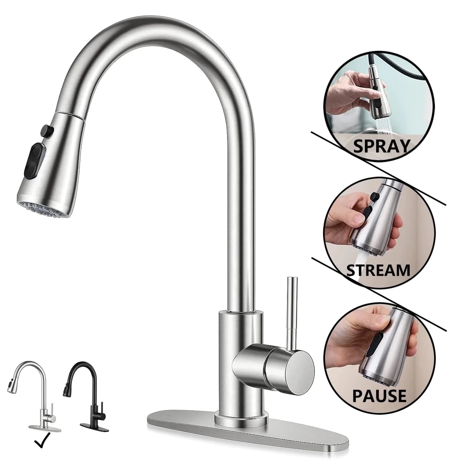 PHANCIR Kitchen Faucet Pull Down Sprayer Brushed Nickel Single Handle FREESHIP gallery