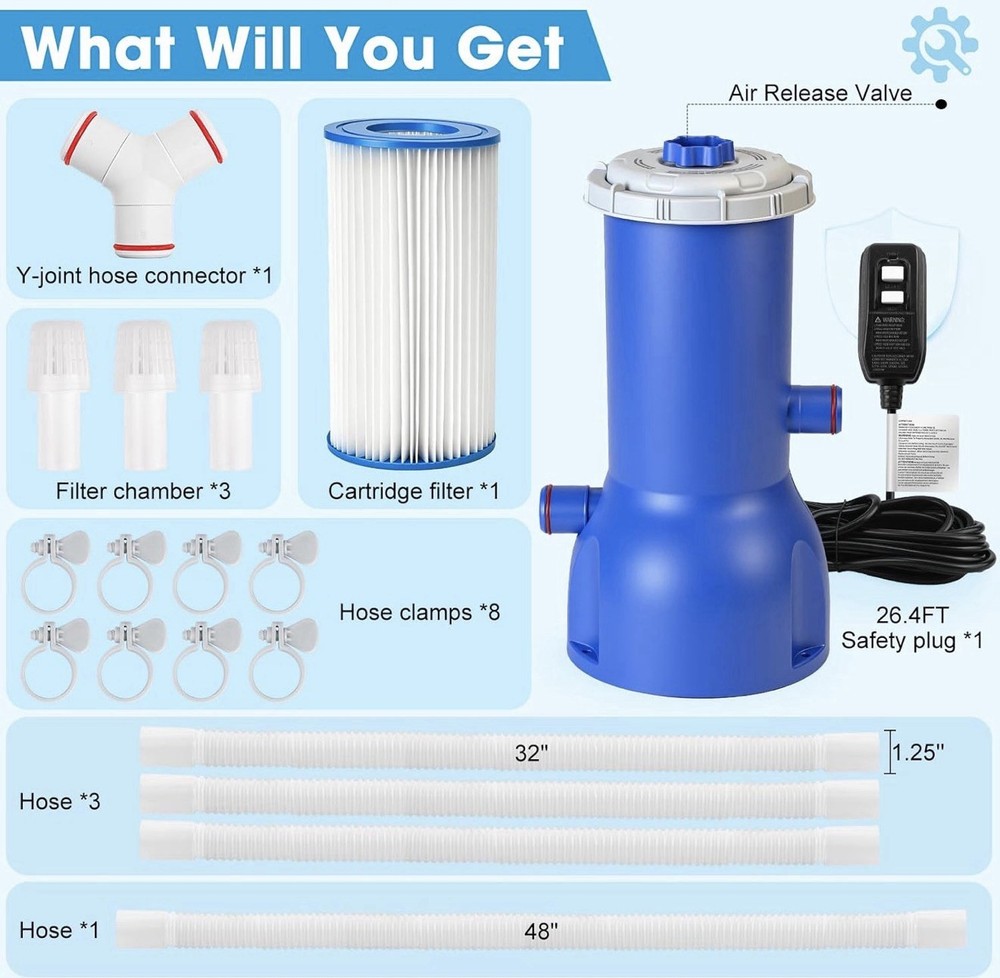 Pool Pump and Filter Above Ground, 1000 Gallon Swimming Filter Cartridge Pumps gallery