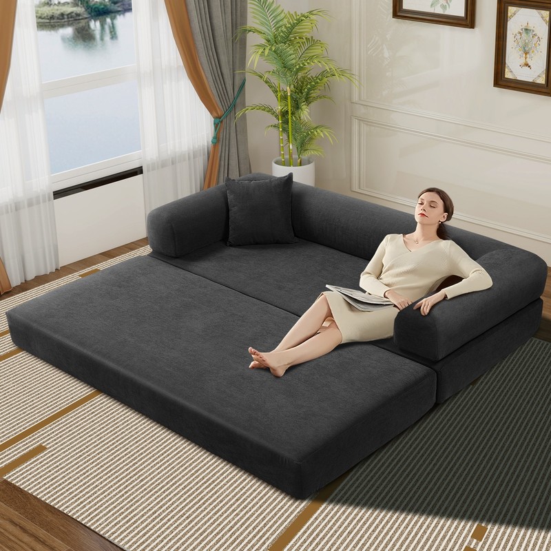 80" Convertible Sofa Bed, No Assembly Deep Seat Boneless Couch Sofa in Box gallery