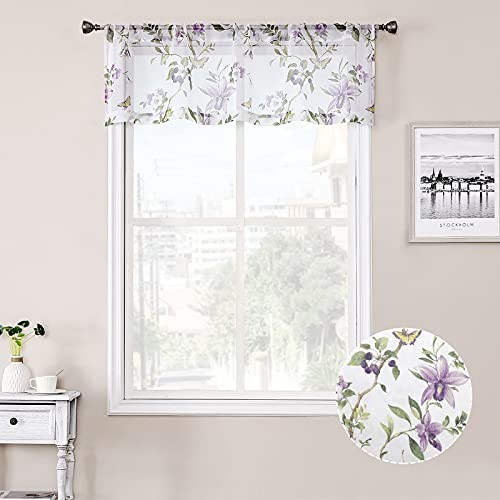 Floral Sheer Curtain Valance Cherry Flower 54"W x 16"L (Pack of 1) Purple gallery