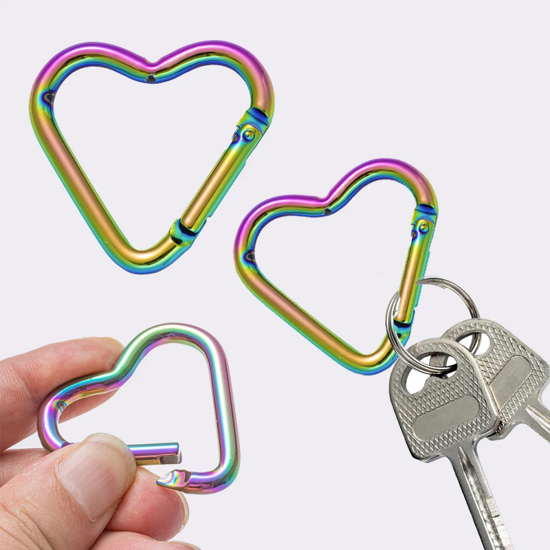 5Pcs 42X44Mm Laser Heart Shape Keychain Clip Cute Pink Snap Key Ring Hook Holder gallery