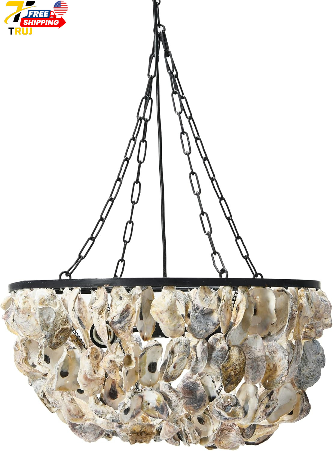 Creative Co-Op Round Oyster Shell Chandelier with 2 Lights FREE SHIPPING USA ONL gallery