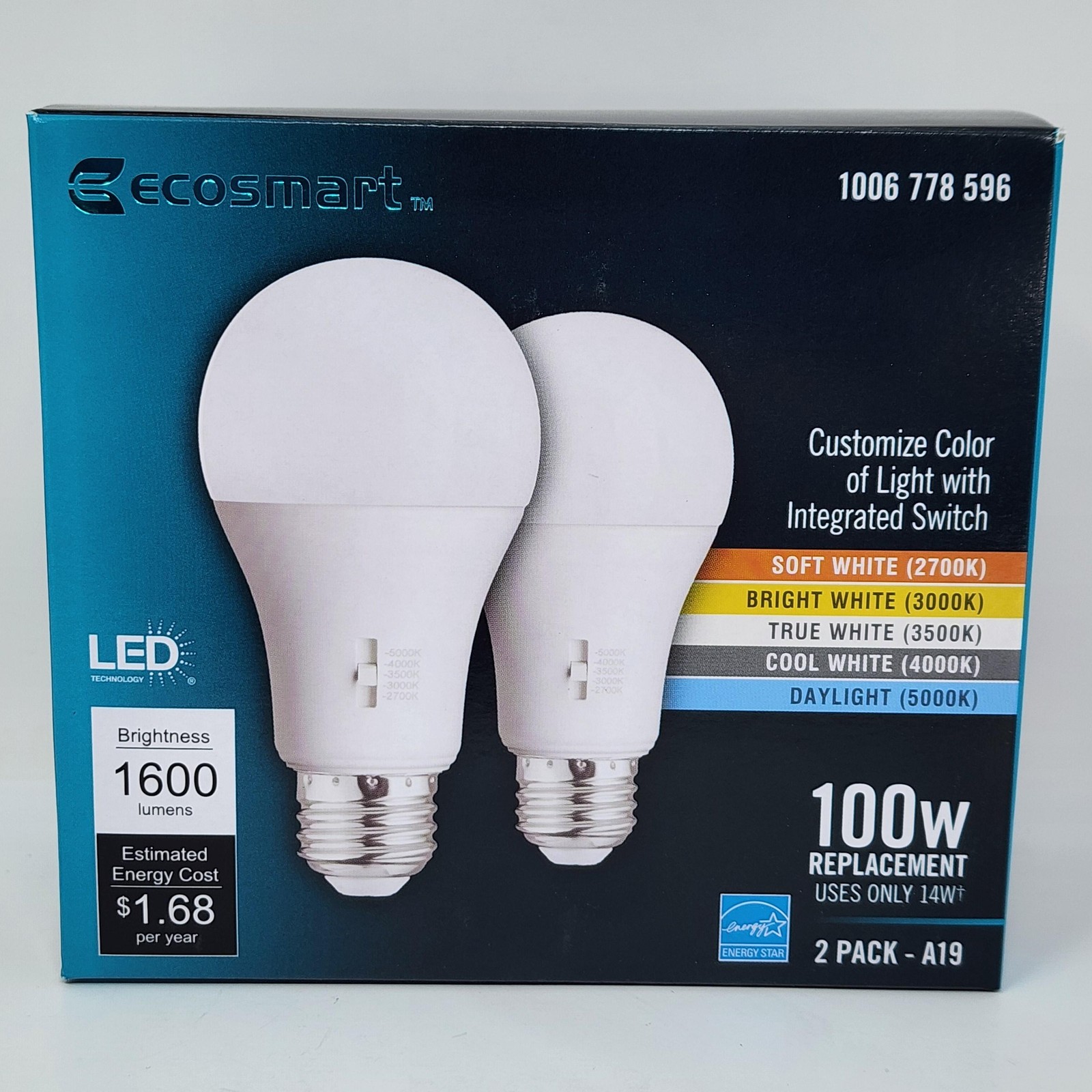 EcoSmart LED A19 Color Select Light Bulbs 14W 1600 Lm Dimmable (12 Bulbs) gallery