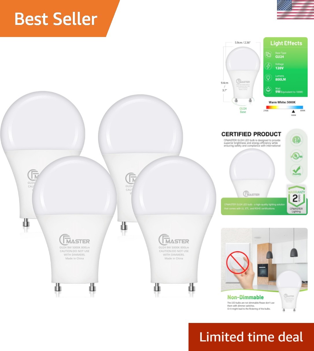 GU24 LED Light Bulb, 5000K Daylight, 9W100W Equivalent, 800 Lumens, A19 Shape... gallery